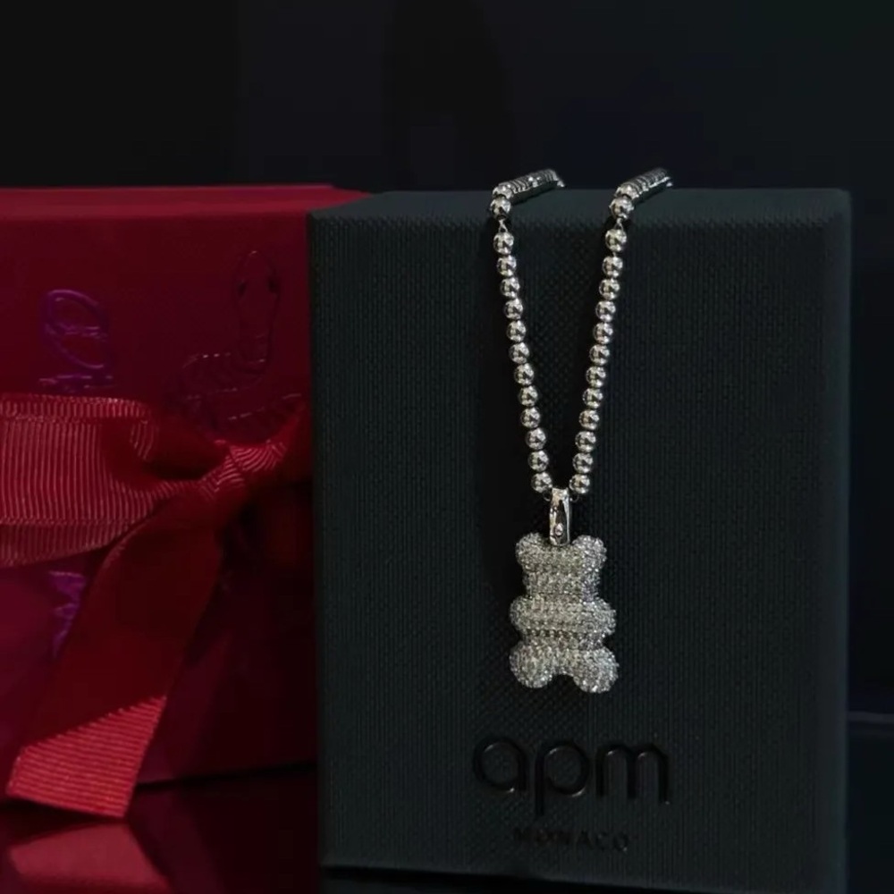 APM Monaco Mood Yummy Bear Adjustable Silver Bead Necklace - Black and White